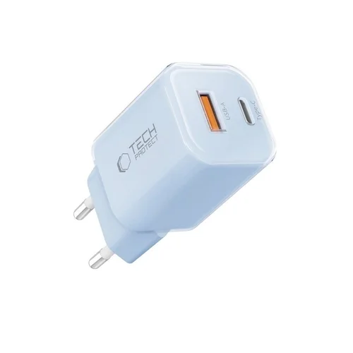 Tech-Protect NCM33W - USB / Type-C (USB-C) portos kék hálózati gyors töltőfej, 33W