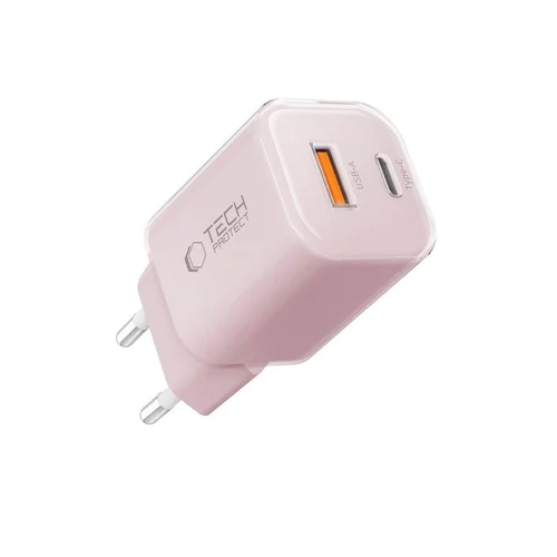 Tech-Protect NCM33W - USB / Type-C (USB-C) portos pink hálózati gyors töltőfej, 33W