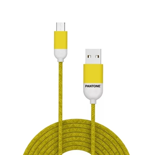 PANTONE MC001-5 - USB / MicroUSB citromsárga szövetkábel, 2,4A, 1,5m