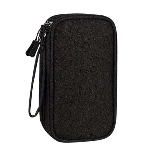 Univerzális két rekeszes táska digitális kiegészítőkhöz, cipzáras - fekete