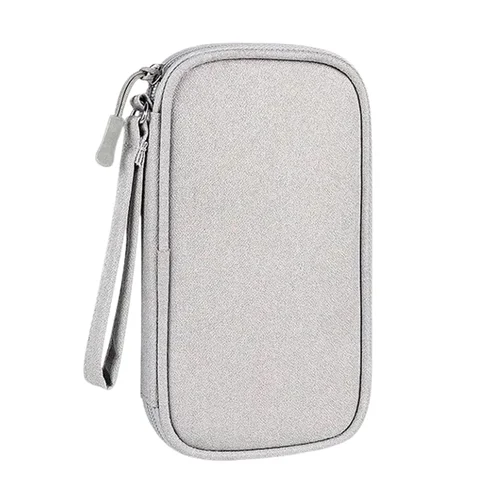 Univerzális két rekeszes táska digitális kiegészítőkhöz, cipzáras - szürke
