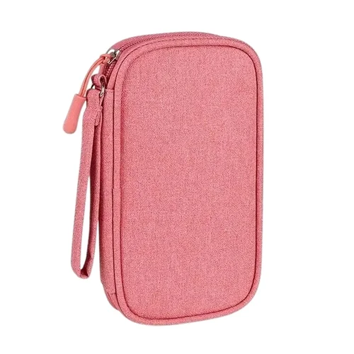Univerzális két rekeszes táska digitális kiegészítőkhöz, cipzáras - pink