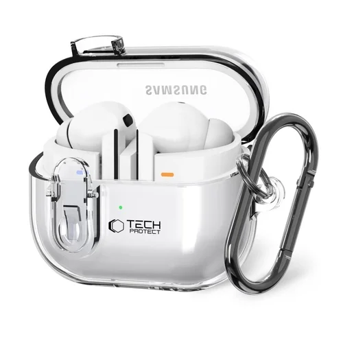 Samsung Galaxy Buds 3 / Buds 3 Pro tartó - Tech- Protect Flexair átlátszó tok, karabinerrel