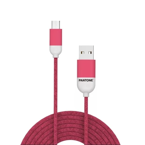 Pantone MC001-5 - USB / MicroUSB pink szövet kábel, 2,4A, 1,5m
