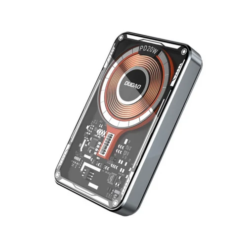 Dudao TGK1 Powerbank - szürke vezetékes (USB-C) és Wireless (MagSafe kompatibilis) power bank 10 000 mAh, 15W