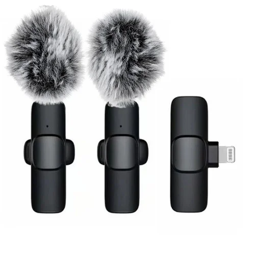 Lavalier K1 - 2db vezeték nélküli csíptethető mikrofon (hosszú szőrű szélfogóval) + Lightning vevőegység, fekete