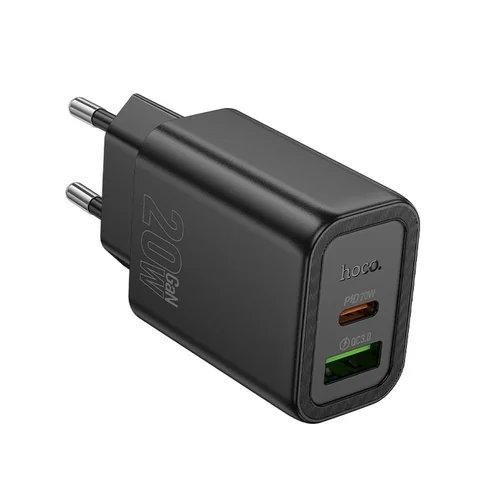 Hoco N61 - USB / Type-C (USB-C) portos fekete hálózati gyors töltőfej, 20W