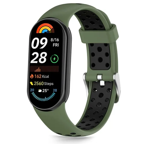 Xiaomi Smart Band 8 / 9 / 10 / NFC okosóra szíj - Tech- Protect Iconband Air - zöld/fekete szilikon szíj