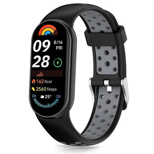 Xiaomi Smart Band 8 / 9 / 10 / NFC okosóra szíj - Tech- Protect Iconband Air - fekete/szürke szilikon szíj