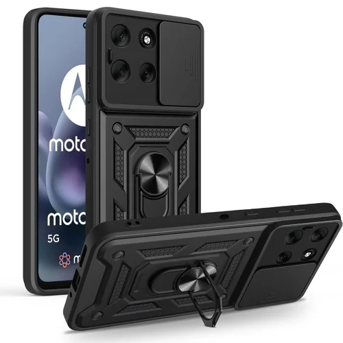 Telefontok Motorola Moto G86 5G - Camshield - fekete szilikon tok, kitámasztó ujjgyűrűvel, csúsztatható kameravédővel
