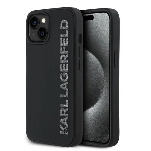 Telefontok iPhone 15 - Karl Lagerfeld 3D Rubber Glitter - fekete hátlap tok