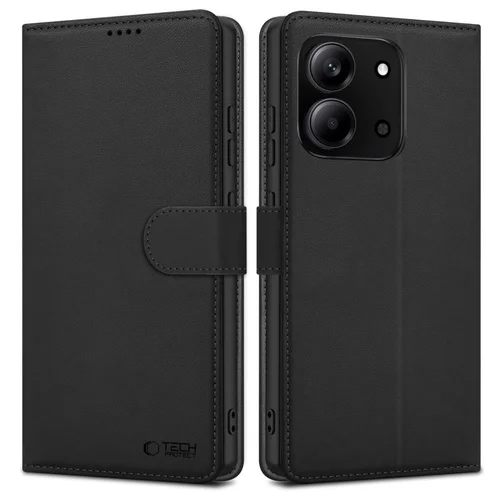 Telefontok Xiaomi Redmi 15C - Tech- Protect Wallet - fekete bőr könyvtok, ráhajtófüllel ﻿