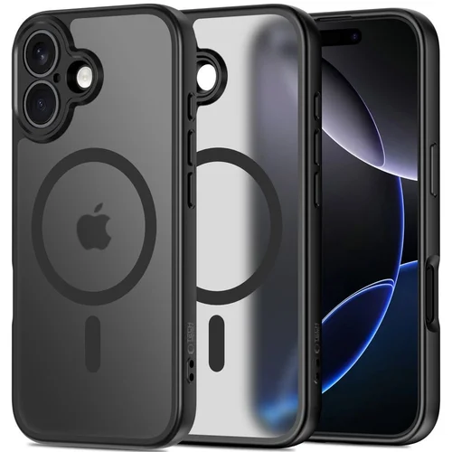 Telefontok iPhone 17 - Tech-Protect Basicmag - MagSafe kompatibilis áttetsző műanyag hátlap tok, matt fekete szilikon kerettel