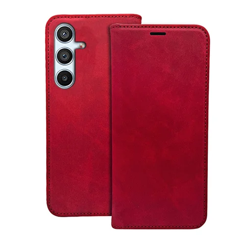 Telefontok Samsung Galaxy S25 FE - Suede - piros mágneses szilikon keretes könyvtok ﻿