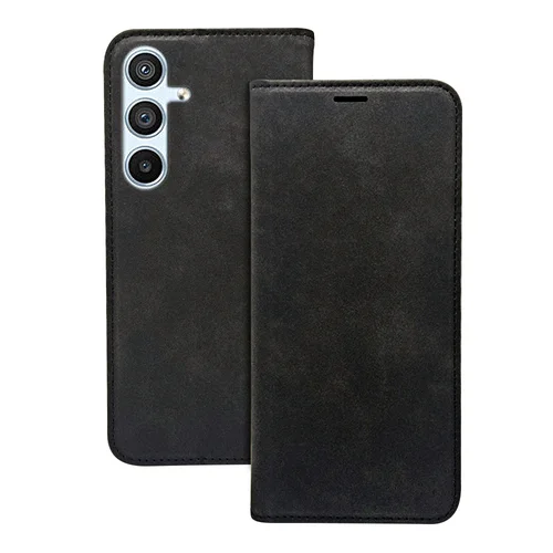 Telefontok Samsung Galaxy S25 FE - Suede - fekete mágneses szilikon keretes könyvtok ﻿