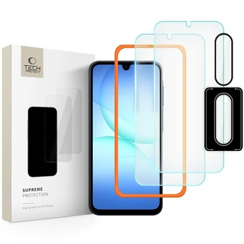 Üvegfólia Samsung Galaxy A17 - TECH-PROTECT Supreme - 2 db üvegfólia + 1db fekete keretes kamera védőkeret