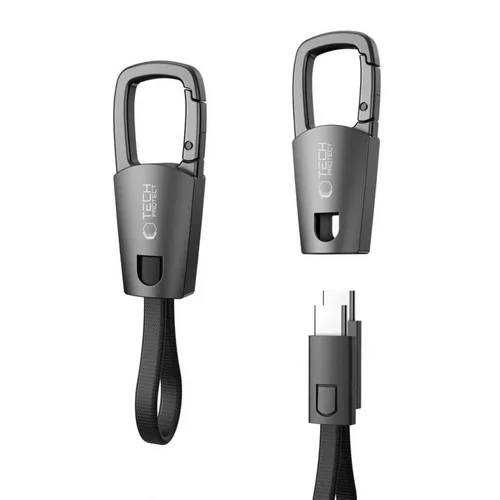 Kábel Tech- Protect Ultraboost DNA - Type-C / Type-C (USB-C) fekete kábel karabinerrel - 17 cm, 60W ﻿