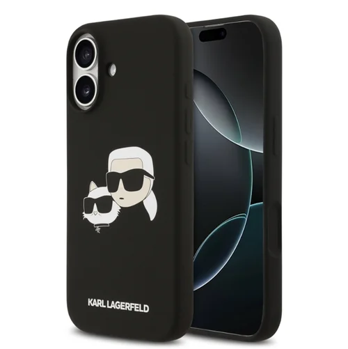 Telefontok iPhone 17 - Karl Lagerfeld és Choupette Head - MagSafe kompatibilis fekete hátlap tok