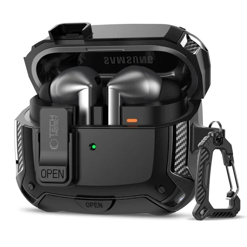 Buds tartó: Tech- Protect Carbonox - fekete, ütésálló Samsung Galaxy Buds3 / 3 FE / 3 Pro tok