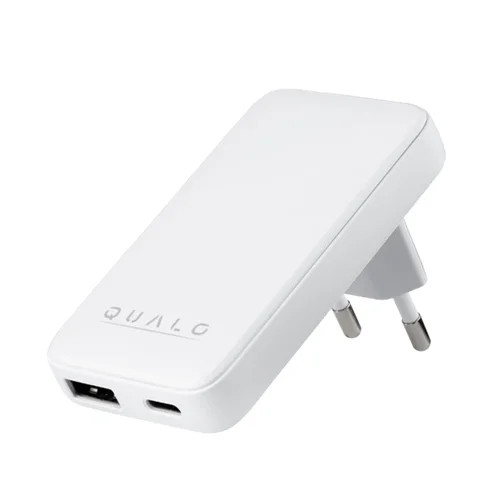 Telefont töltő Qualo GaN Ultra Slim - USB / Type-C (USB-C) portos fehér hálózati töltőfej, 45W