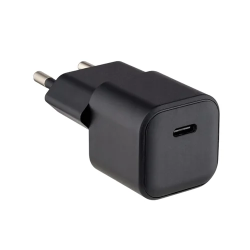 Telefont töltő Qualo Nano GaN - Type-C (USB-C) portos fekete hálózati töltőfej, 20W