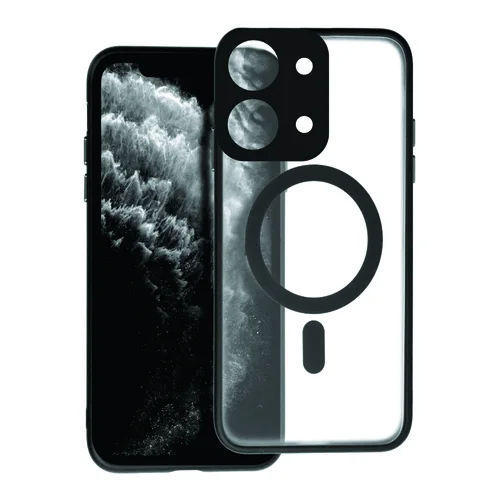 Telefontok Xiaomi Redmi 15C - FULL MATTE MAG COVER - MagSafe kompatibilis áttetsző/fekete hátlap tok