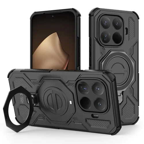 Telefontok Xiaomi 15T Pro 5G - TACTICSTAND - fekete gyűrűs, kitámasztható, ütésálló műanyag hátlaptok
