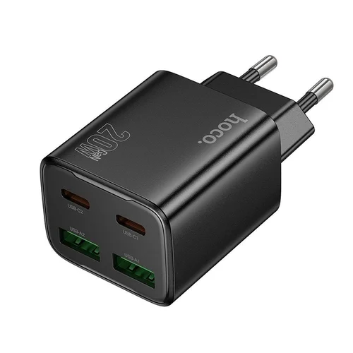 Hoco N55 - 2XUSB / 2XType-C (USB-C) portos fekete hálózati gyors töltőfej, 20W