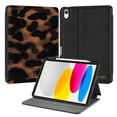 Tablettok iPad 10.9 (iPad 10) - LAMANO párduc mintás smart case, ceruza tartóval