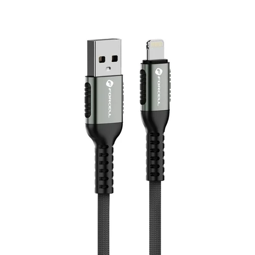 Forcell F-Energy C257 - Lightning / USB fekete szövetkábel, 2,4A / 12W