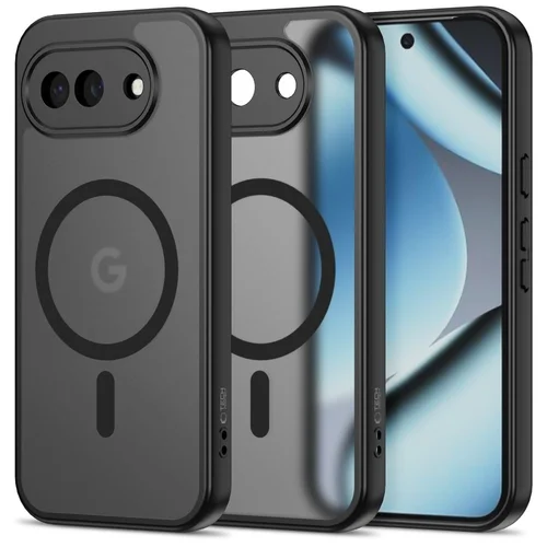 Telefontok Google Pixel 10a - Tech-Protect Magmat MagSafe kompatibilis áttetsző műanyag hátlap tok, fekete szilikon kerettel