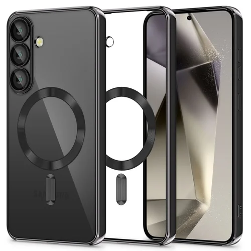 Telefontok Samsung Galaxy A57 5G - MagSafe kompatibilis átlátszó hátlap tok, fekete szilikon kerettel