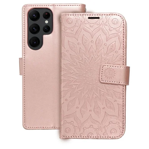 Telefontok Samsung Galaxy S26 Ultra - MEZZO mandala mintás rose gold mágneses szilikon keretes könyvtok