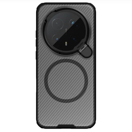 Telefontok Honor Magic8 Pro - Nillkin kameravédős áttetsző / fekete kitámasztós hátlap tok, beépített mágnessel