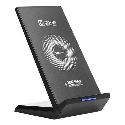 Telefontartó állvány: OBAL:ME - univerzális asztali telefontartó állvány, 15W vezeték nélküli töltéssel, fekete