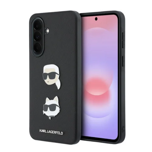 Telefontok Samsung Galaxy A37 5G - Karl Lagerfeld - Metal Karl & Choupette - hátlap tok, fekete