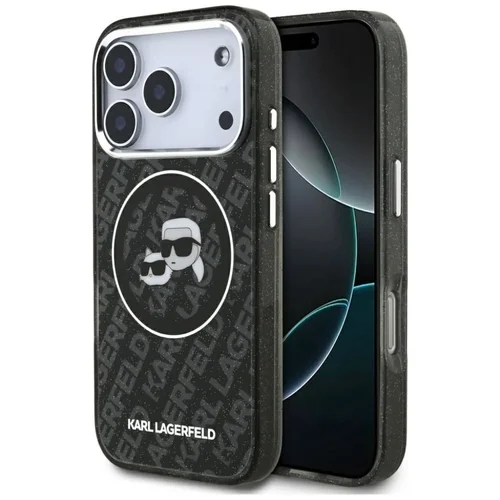 Telefontok iPhone 17 Pro - Karl Lagerfeld Glitter K&C Heads - MagSafe kompatibilis hátlap tok, fekete