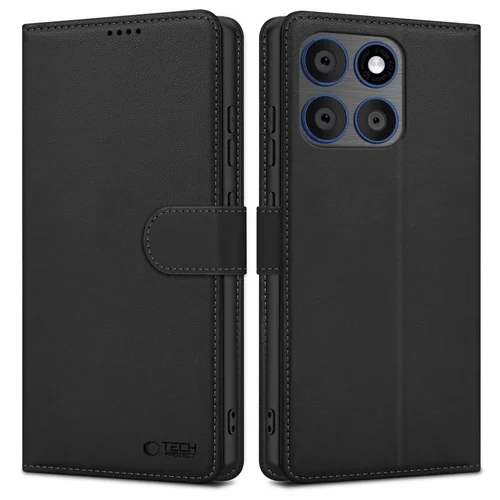 Telefontok Motorola Edge 70 5G - Tech- Protect Wallet - fekete bőr könyvtok, ráhajtófüllel 