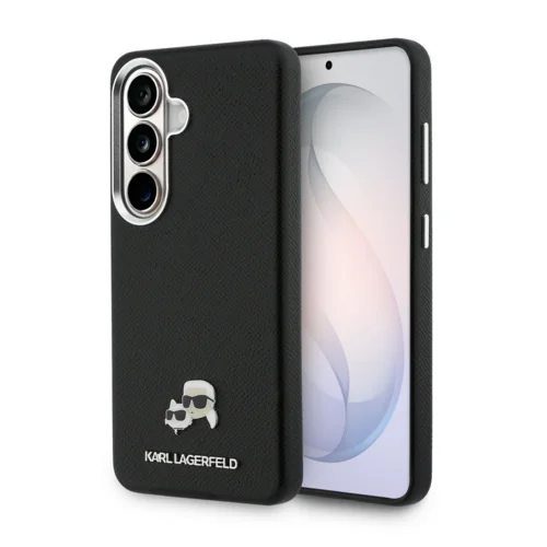 Telefontok Samsung Galaxy S26 - Karl Lagerfeld Grained PU Leather K&CH Heads - MagSafe kompatibilis, fekete hátlap tok 