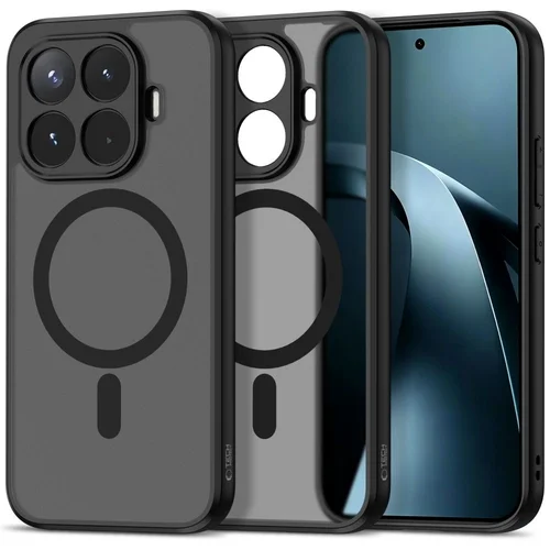 Telefontok Xiaomi 17T Pro - Tech-Protect Magmat MagSafe kompatibilis áttetsző műanyag hátlap tok, fekete szilikon kerettel