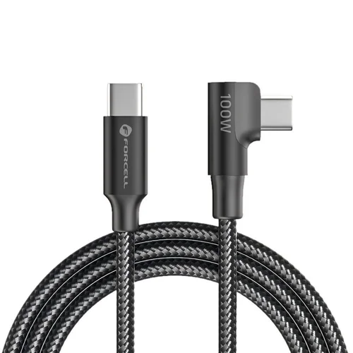 Forcell F-Energy - Type-C / Type-C (USB-C) szövet kábel (90 fokban elfordított csatlakozó véggel), 120 cm / 100W