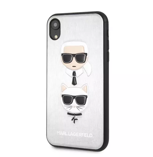 Telefontok iPhone XR  - Karl Lagerfeld Karl and Choupette Ezüst Kemény Tok