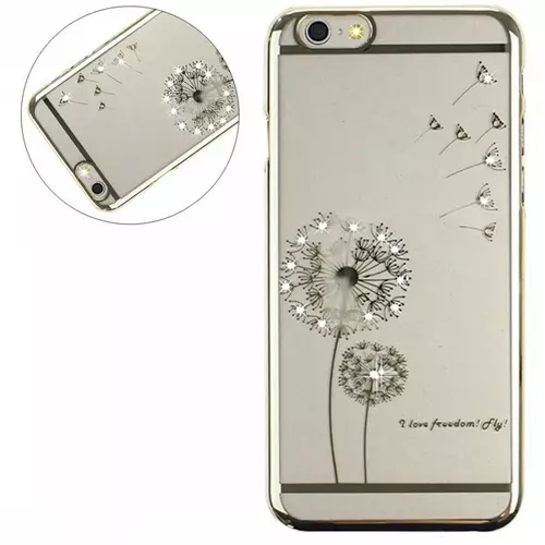 Telefontok iPhone 5/5G/5S SE - virág mintás, köves arany kemény műanyag tok