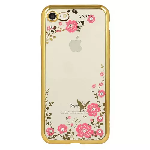 Telefontok iPhone 5 5G 5S SE - arany virág mintás köves szilikon tok