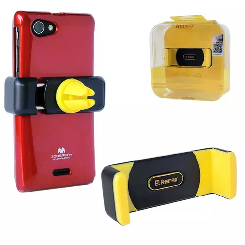 Autós telefontartó: Remax RM-C17 fekete-sárga szellőzőrácsra rögzíthető 360 fokban elforgatható autós tartó 55-85mm