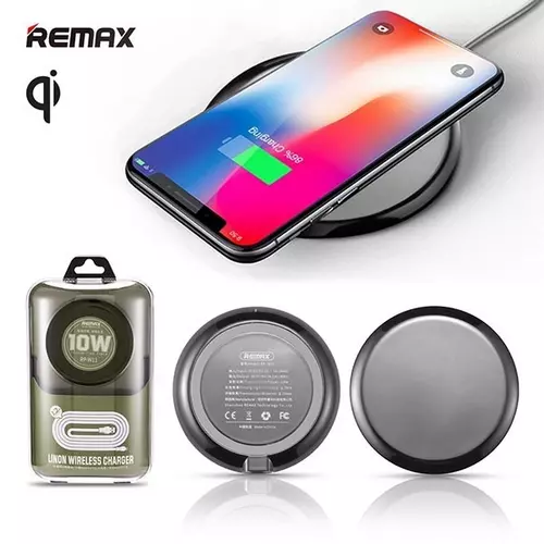 Telefon töltő: Remax RP-W11 ezüst vezeték nélküli (Wireless) töltő 1A 10W + fehér micro usb kábel 1,2m