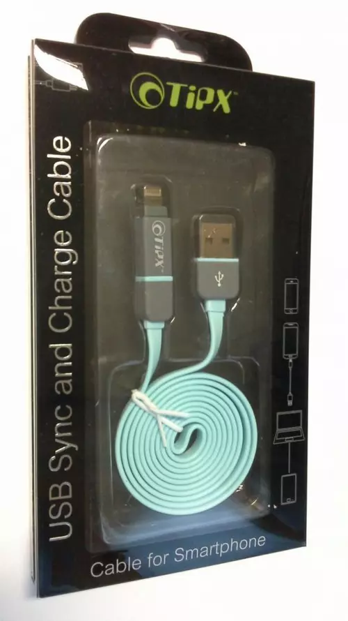 Kábel: TiPX 2in1 - Lightning - MicroUSB / USB világoskék adatkábel, 2,1A