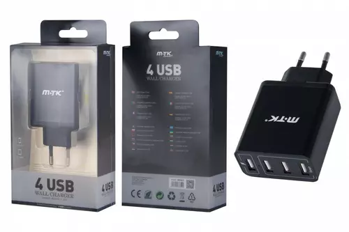 Töltő: MTK K3618 fekete 4 USB fekete hálózati töltőfej 5A