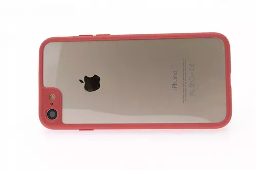 Telefontok iPhone 7 / 8 / SE 2020 - Piros szilikon keretes plexi hátlap tok 