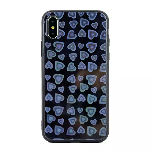 Telefontok Samsung J4+ (J4 Plus) 2018 - Szívecskés fekete edzett üvegtok